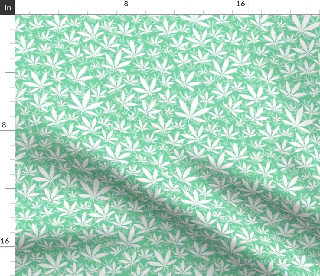 Smaller Scale Marijuana Cannabis Leaves White on Jade Green