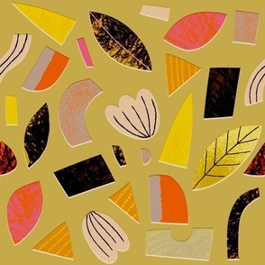 Wild autumn cutouts on olive yellow #c1aa59