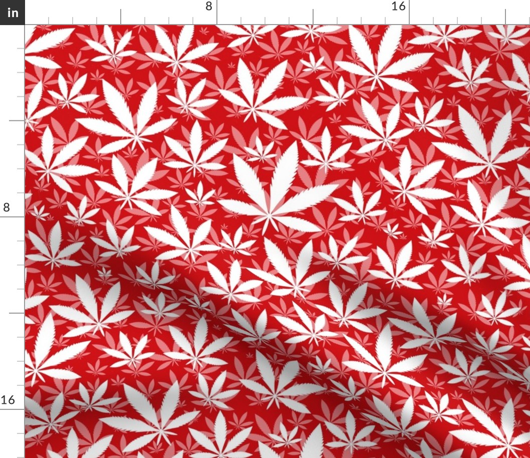 Bigger Scale Marijuana Cannabis Leaves White on Poppy Red