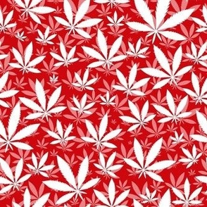 Smaller Scale Marijuana Cannabis Leaves White on Poppy Red