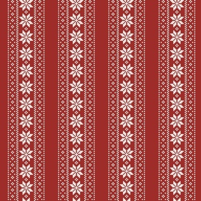 Crimson red Christmas sweater stripes knitted snowflake fair isle design