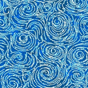 Swirly tribal waves in blue and white. Jumbo scale