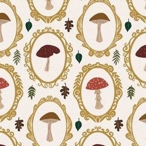 Toadstool Mushrooms in Vintage Oval Frames-Golden