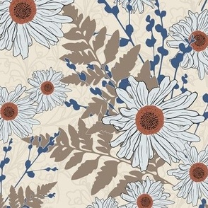 Daisy and Fern Floral Neutral