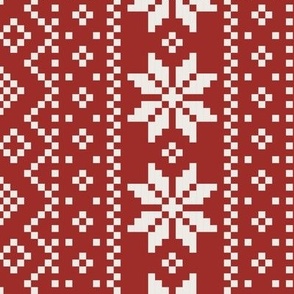Cottagecore Crimson red fair isle knitted snowflake sweater 