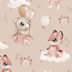 Little Tutu Friends - WALLPAPER - brown