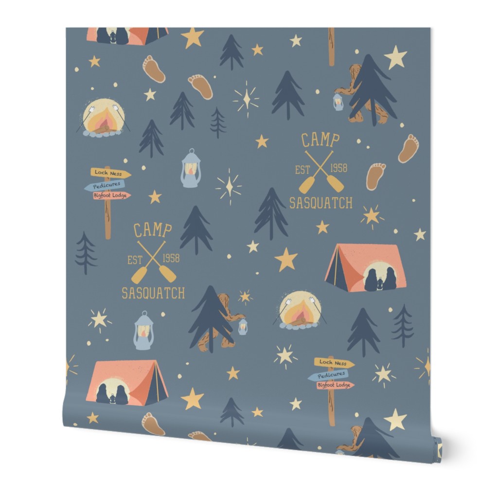 Camp Sasquatch at Night Wallpaper | Spoonflower