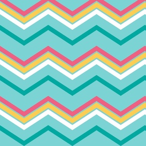 Shellsuit inspired chevron zig zag stripe in mint green, teal, pink, mustard yellow and white