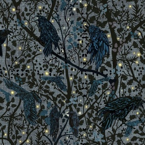 Raven Forest with Fireflies