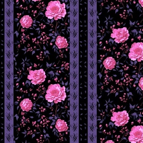 Vintage Rose Stripe Deep Purple and Pink on Black