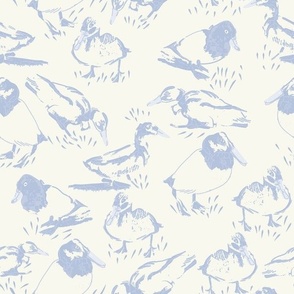 LARGE: Blue Wild ducks  on a cream background