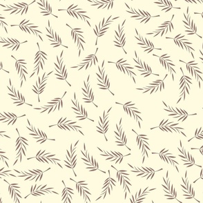 Lemon Cream Background with Taupe Brown Leaves