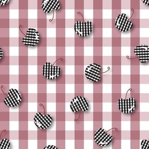 retro quaint checkered cherry polka dot on plaid - lilac mauve and monochrome black and white