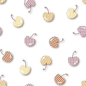 retro quaint checkered cherry polka dot - crips white, butter yellow and lilac mauve, ginger and marigold