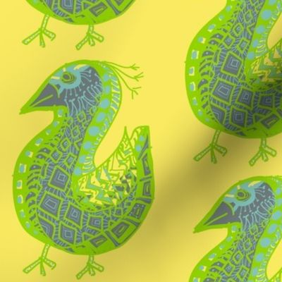 Pattern Bird, gray on yellow