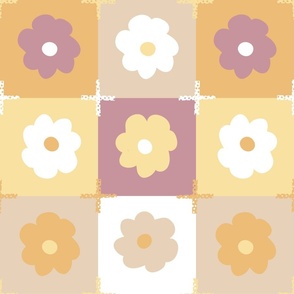 Picnic season mcm blossom checkers patchwork - lilac  mauve panna cotta butter yellow buff beige