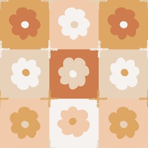 Picnic season mcm blossom checkers - peach cream ginger brown marigold yellow buff beige