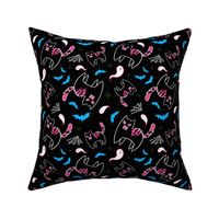 Halloween Angry Cats pink blue on black 