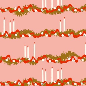 Festive Holiday Candles, Garland, and Jingle Bells - Pink