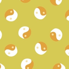 chartreuse lime yellow and orange freehand yin yang  polka dot