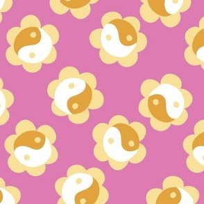 retro flower power yin yang - bubblegum pink orange and butter yellow