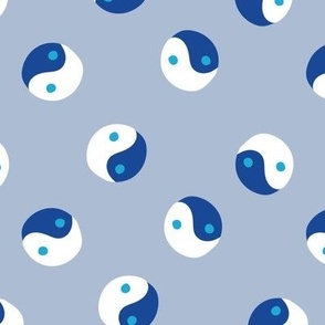 serenity blue and navy blue freehand yin yang polka dot