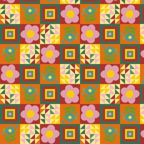 Checkered vintage geometric floral design - medium