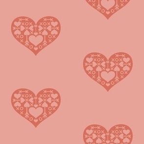 hugs and kiss xo heart spot - coral red and warm pink