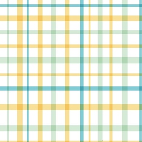 retro bright cyan blue, yellow and aqua mint green plaid