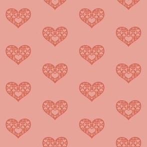 ditsy hugs and kiss xo heart spot - coral red and warm pink