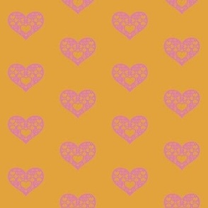 ditsy hugs and kiss xo heart spot - marigold orange and bubblegum pink