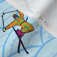 Retro Skier Tricks - Blue Backg