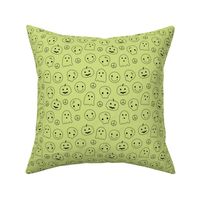 Cutesy Halloween - Kawaii smileys skulls ghosts and pumpkins retro seventies peace design outline black on lime green