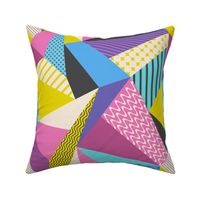 Polygonal patchwork in Memphis style. Vibrant and Retro Design.