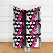 Modern geometric shapes in black and white with yellow and pink ombre circles