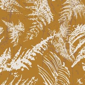 Modern Abstract Monochrome, Forest Fern Leaves, Mustard and White, Coastal