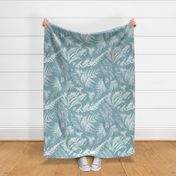 Modern Abstract Monochrome, Forest Ferns, Light Blue and White, Coastal