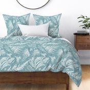 Modern Abstract Monochrome, Forest Ferns, Light Blue and White, Coastal