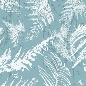 Modern Abstract Monochrome, Forest Ferns, Light Blue and White, Coastal
