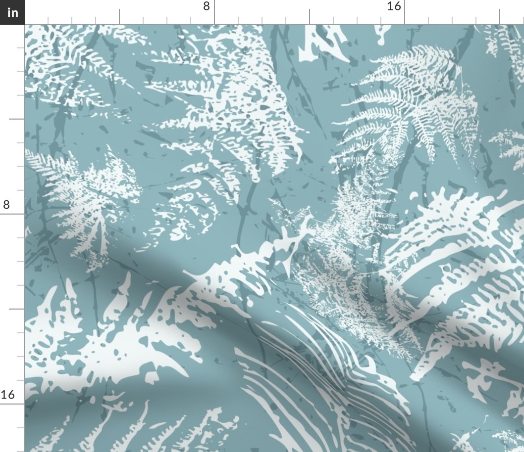Modern Abstract Monochrome, Forest Ferns, Light Blue and White, Coastal