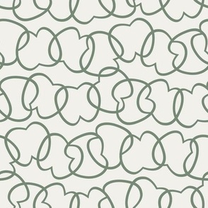 Tangled Apple, sage green on white (Medium) – linear abstract harvest fruit