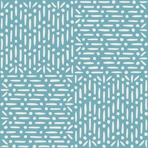 Granary Check, white on aqua cyan (Large) – textural marks with lines and dots