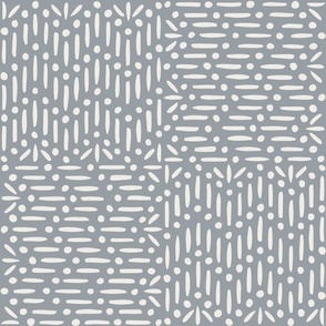 Granary Check, white on silver gray (Large) – textural marks with lines and dots