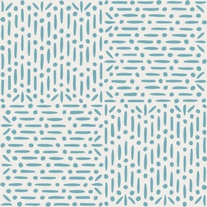 Granary Check, aqua cyan on white (Large) – textural marks with lines and dots