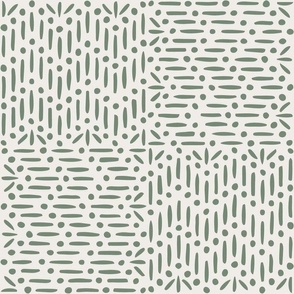 Granary Check, sage green on white (Large) – textural marks with lines and dots