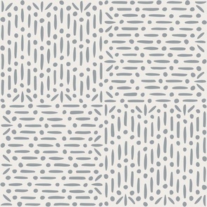 Granary Check, silver gray on white (Large) – textural marks with lines and dots