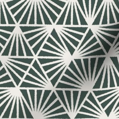 Early Dusk, white on forest green (Medium) – geometric triangles and textural line