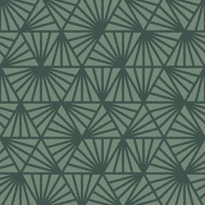 Early Dusk, forest green on sage (Medium) – geometric triangles and textural line