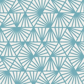 Early Dusk, aqua cyan on white (Medium) – geometric triangles and textural line