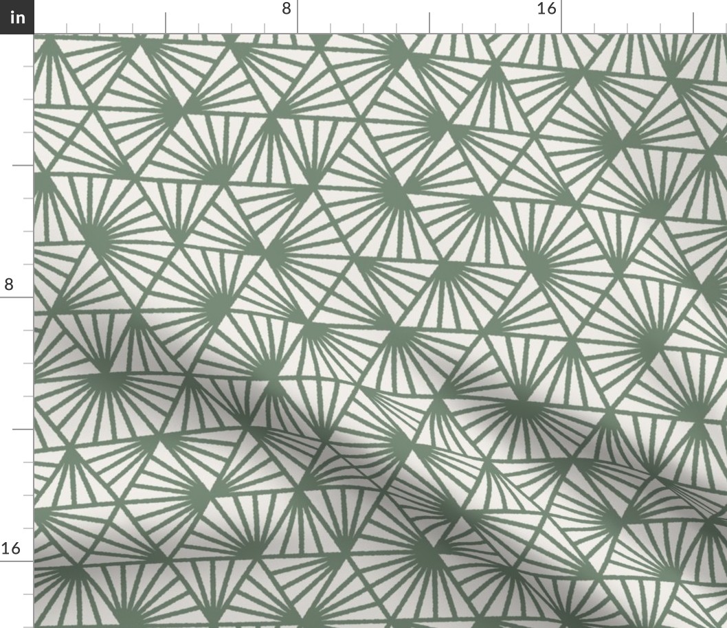 Early Dusk, sage green on white (Medium) – geometric triangles and textural line